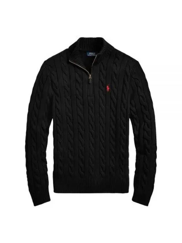 Men's Embroidery Pony Cable Half Zip Up Knit Top Black - POLO RALPH LAUREN - BALAAN 2