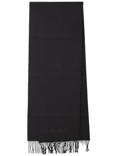 Embroidered Logo Cashmere Muffler Black - SAINT LAURENT - BALAAN 2