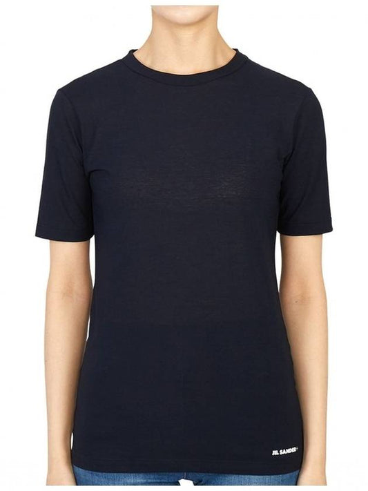 Women's Logo Hem Slim Cotton Short Sleeve T-Shirt Navy - JIL SANDER - BALAAN 2