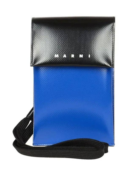 Two-Tone Tribeca Phone Holder Cross Bag Blue - MARNI - BALAAN 1