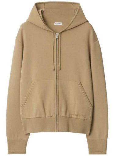 Embroidered Logo Wool Blend Zip Up Hoodie Sand - BURBERRY - BALAAN 1