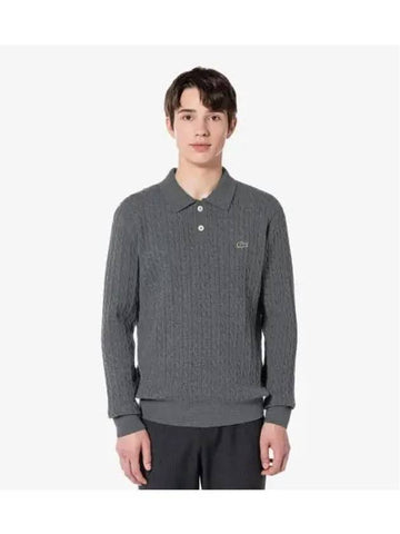 Men s Cable Sweater Polo Gray - LACOSTE - BALAAN 1