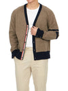 V-Neck 4-Bar Wool Cardigan Brown - THOM BROWNE - BALAAN 7