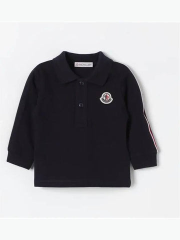 Moncler Baby Logo Collar Long Sleeve T Shirt Navy - MONCLER - BALAAN 1