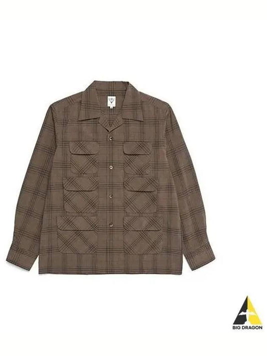 South2 West8 Nami West Pocket Check Twill Long Sleeve Shirt Brown Charcoal KP831 - SOUTH2 WEST8 - BALAAN 1