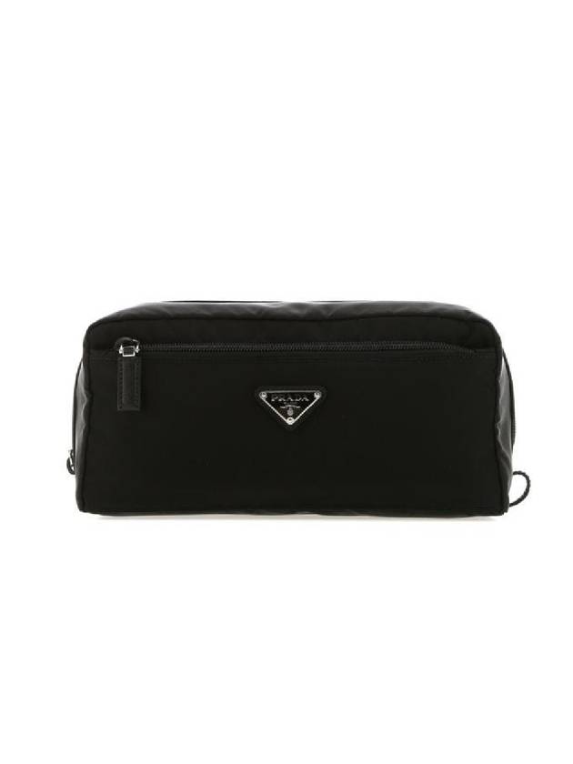 Triangle Logo Cosmetic Pouch Bag Black - PRADA - BALAAN 1