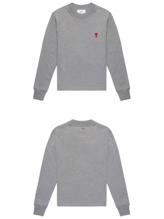 Small Heart Logo Long Sleeve T-Shirt Grey - AMI - BALAAN 5