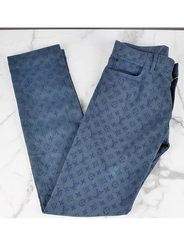 LV logo pattern denim pants blue - LOUIS VUITTON - BALAAN 5