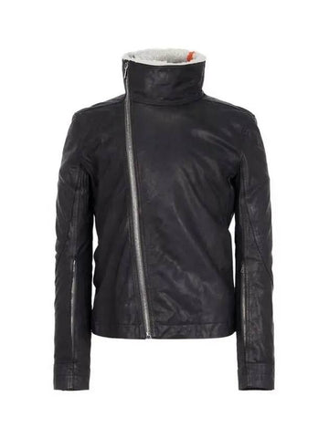 MEN Line Shearling Collar Leather Jacket Black - RICK OWENS - BALAAN 1