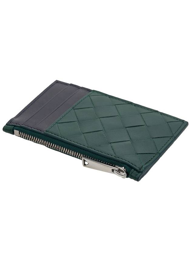 Intrecciato Zippered Leather Card Wallet Dark Green Navy - BOTTEGA VENETA - BALAAN 5