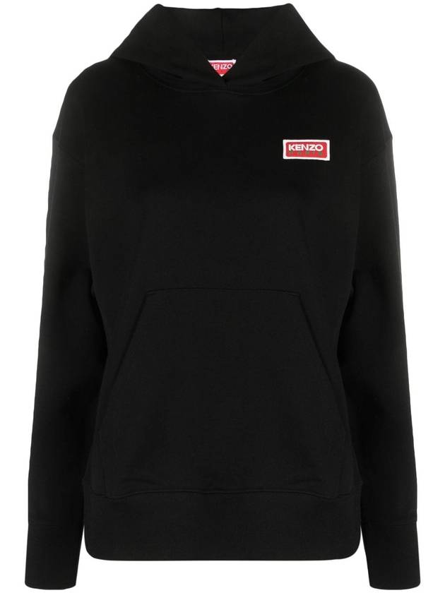 Paris Logo Oversized Cotton Hoodie Black - KENZO - BALAAN 1