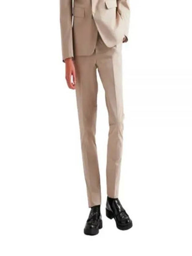 Waistband Cotton Blend Straight Pants Beige - PRADA - BALAAN 1