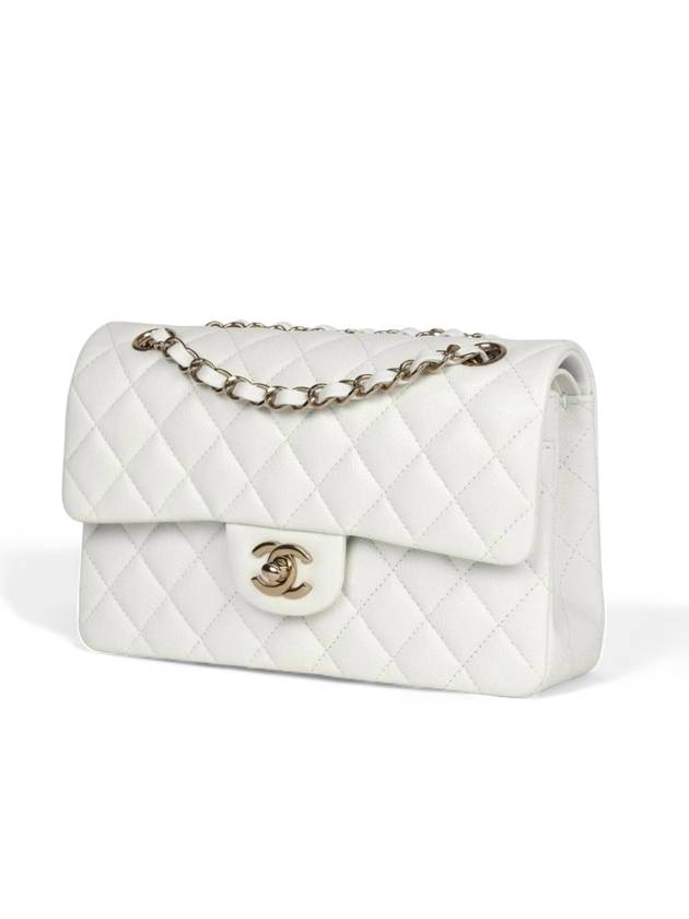 Classic Caviar Small Flap Bag White Champagne Gold Shoulder Gift Plated - CHANEL - BALAAN 5