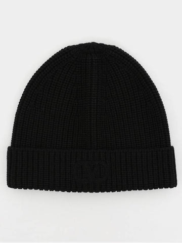 V Logo Signature Knit Beanie Black - VALENTINO - BALAAN 1