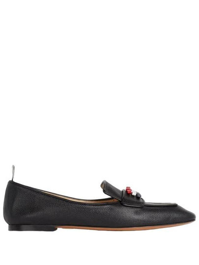 Women's Pebble Grain Leather Flexible Leather Sole 3 Bow Loafer Black - THOM BROWNE - BALAAN 2