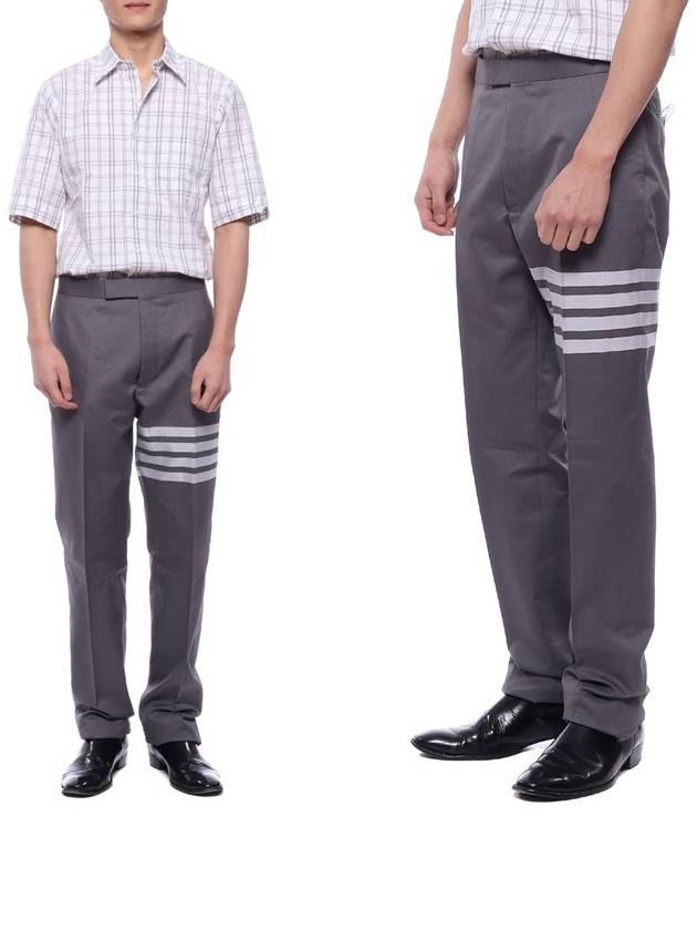 4 Bar Engineered Cotton Straight Pants Mid Grey - THOM BROWNE - BALAAN 3