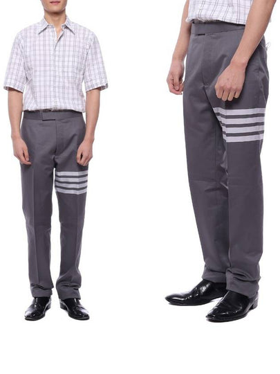 4 Bar Engineered Cotton Straight Pants Mid Grey - THOM BROWNE - BALAAN 2