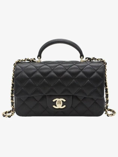 Top Handle Lambskin Mini Flap Cross Bag Black - CHANEL - BALAAN 2