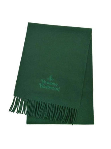 Logo Wool Fringe Muffler Anthracite Green - VIVIENNE WESTWOOD - BALAAN 1