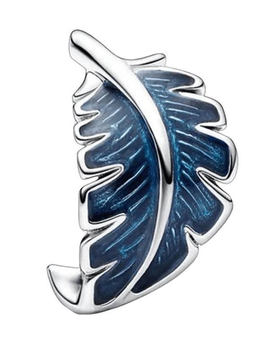 Curved Feather Bracelet Charm Silver Blue - PANDORA - BALAAN 1