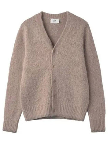 Brushed V neck cardigan beige - AMI - BALAAN 1