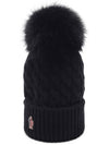 Foxfur Pom Pom Wool Beanie Black - MONCLER - BALAAN 4