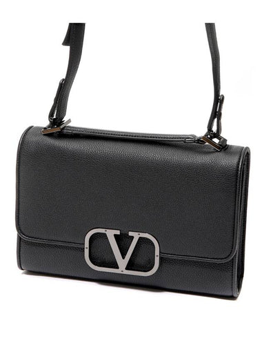 V Logo Leather Shoulder Bag Black - VALENTINO - BALAAN 1