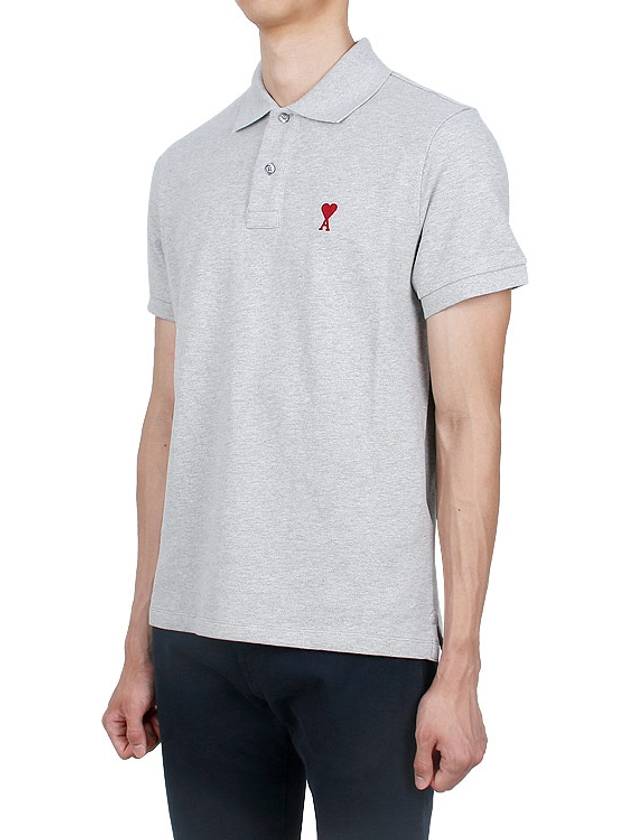 Men's Heart Logo Polo Shirt Grey - AMI - BALAAN 4