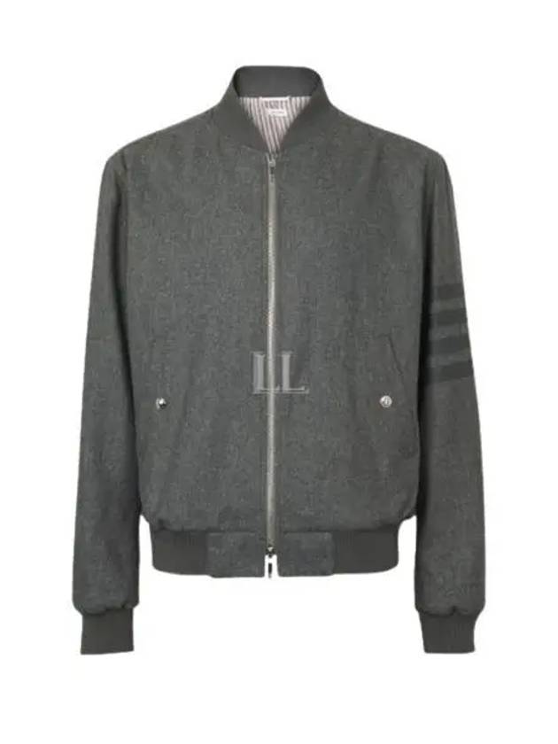 Men's 4 Bar Ribbed Knit Bomber Jacket Grey - THOM BROWNE - BALAAN 2