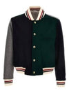 Funmix Melton Wool Bomber Jacket Green Blue - THOM BROWNE - BALAAN 2