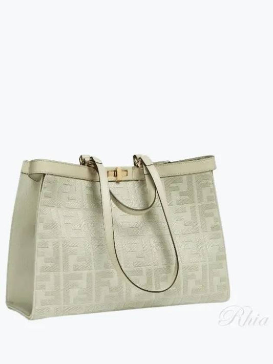 Logo Pattern Medium Canvas Tote Bag Green - FENDI - BALAAN 2