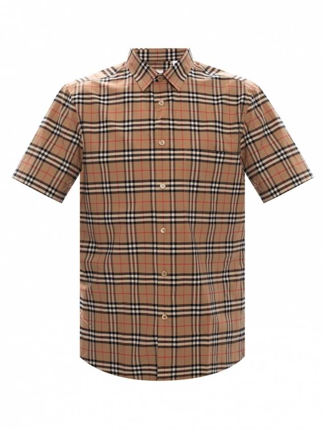 Small Scale Check Stretch Short Sleeve Shirt Archive Beige - BURBERRY - BALAAN 3