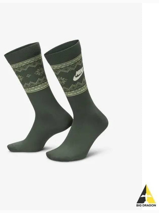 Everyday Essential Crew Socks 1 Pair Vintage Green Olive Coconut Milk FZ3071 338 - NIKE - BALAAN 1