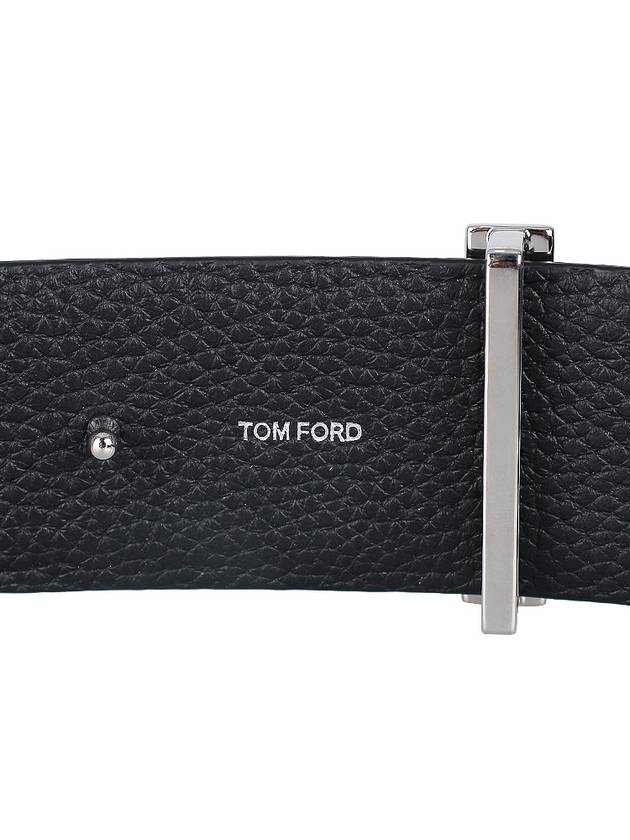 Sliver Soft Grain Leather T Icon Belt Dark Navy Black - TOM FORD - BALAAN 7