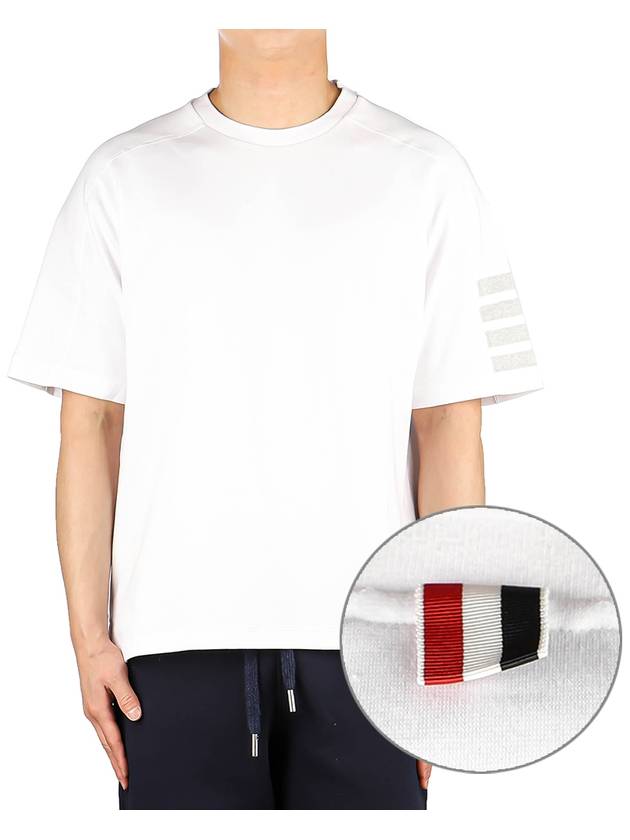 4-Bar Striped Cotton Short Sleeve T-Shirt White - THOM BROWNE - BALAAN 2