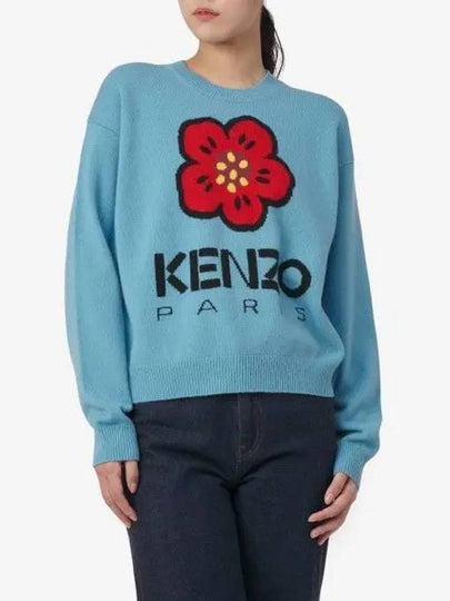 Boke Flower Logo Wool Knit Top Light Blue - KENZO - BALAAN 2