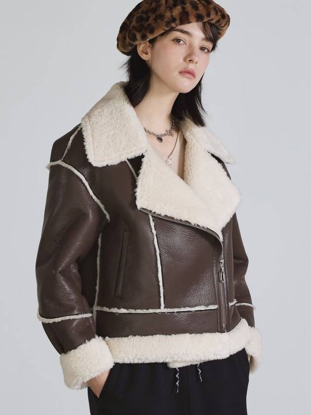 Eco Fur Shearling Rider Mustang JK Leather Jacket Brown - THE GREEN LAB - BALAAN 3