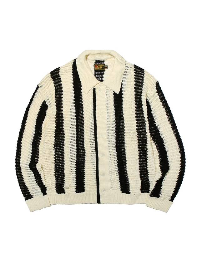 Stripe Netted Cotton Cardigan Black - OGARP - BALAAN 1