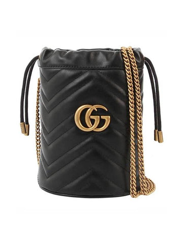 GG Marmont Gold Chain Mini Bucket Bag Black - GUCCI - BALAAN 1