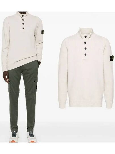 Wappen Patch Half Button Lambswool Knit Top Plaster - STONE ISLAND - BALAAN 2