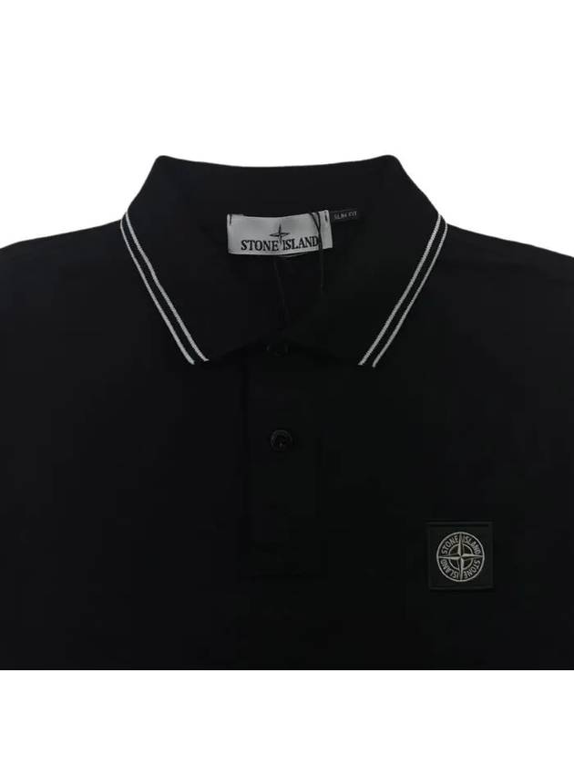 Stretch Cotton Pique Short Sleeve Polo Shirt Black - STONE ISLAND - BALAAN 3