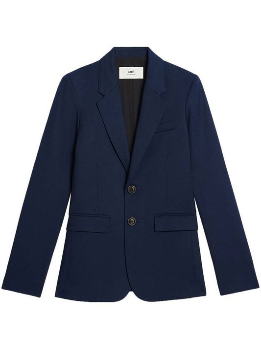 V Neck Single Breasted Jacket Navy - AMI - BALAAN 2