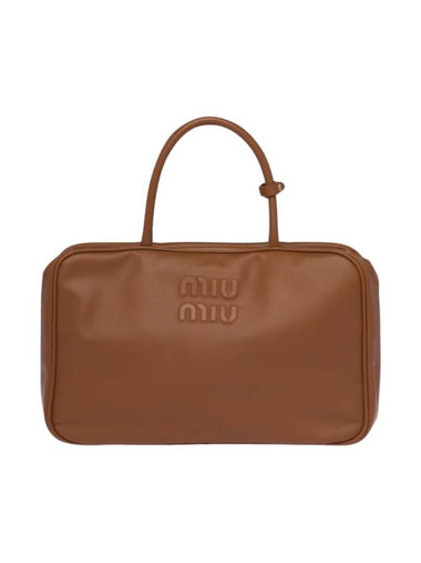 Leather Beau Tote Bag Cognac - MIU MIU - BALAAN 1