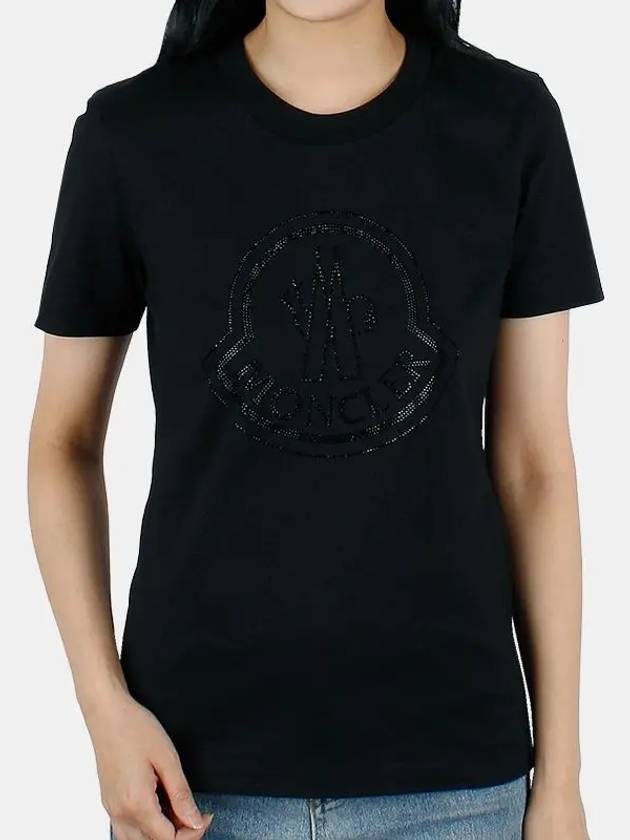 Beads Logo Round Short Sleeve T-Shirt Black - MONCLER - BALAAN.