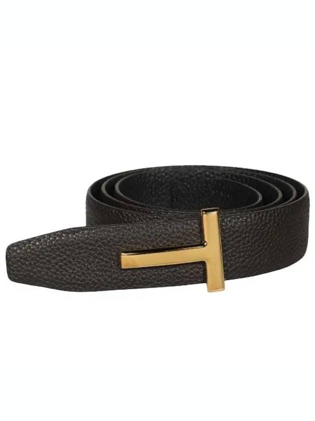 Gold Grain Leather T Icon Belt Brown Black - TOM FORD - BALAAN 2