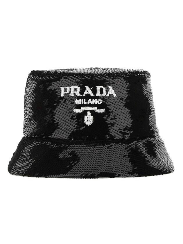 Logo Sequin Bucket Hat Black - PRADA - BALAAN 1