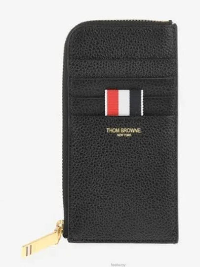 Stripe Zip Around Pebble Grain Leather Card Wallet Black - THOM BROWNE - BALAAN 2