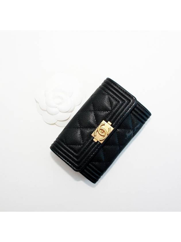 Boy  Flap Card Holder Grained Calfskin Gold Black - CHANEL - BALAAN 4