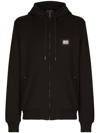 Logo Plaque Zipper Hoodie Black - DOLCE&GABBANA - BALAAN 2