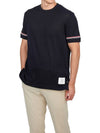 Striped Detail Crew Neck Cotton Short Sleeve T-Shirt Navy - THOM BROWNE - BALAAN 5